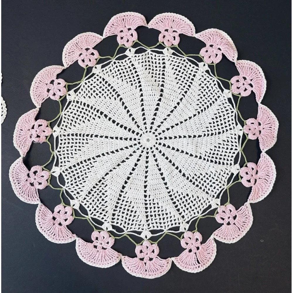 Vintage (4) Handmade Crochet Doilies Floral Colorful Round Cottage Core Grandma
